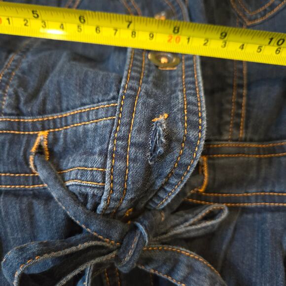 Maeve Anthropologie Short Sleeve Denim Jean Button Front Shirt Dress Belted 8 - Picture 8 of 9